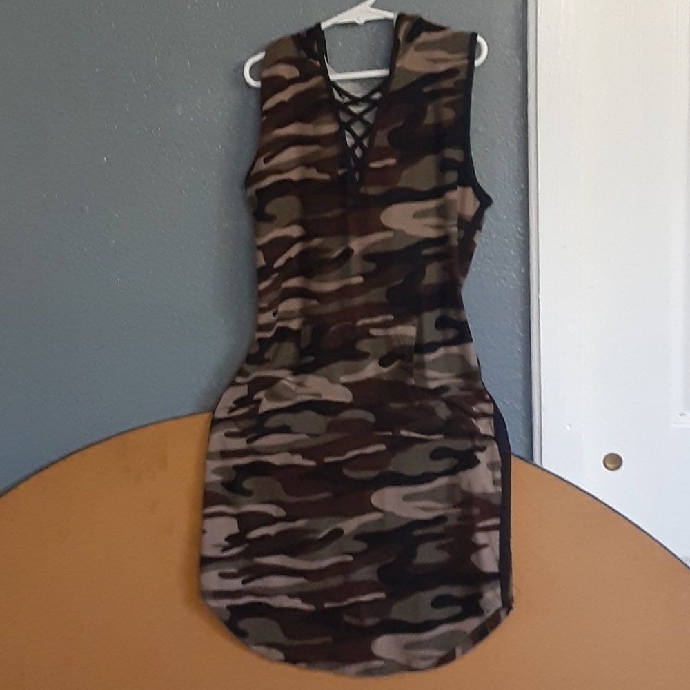 Military design dress with hoodie